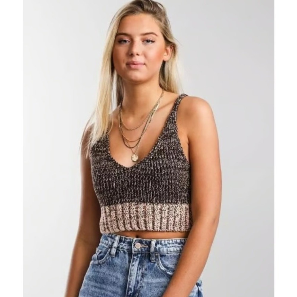 Intimately Free People Two Tone Knit Cropped Boho Hipster Tank Top Women Size S